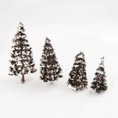 16Pcas Mixed Scale Model Cedar Trees with Snow Diorama Train