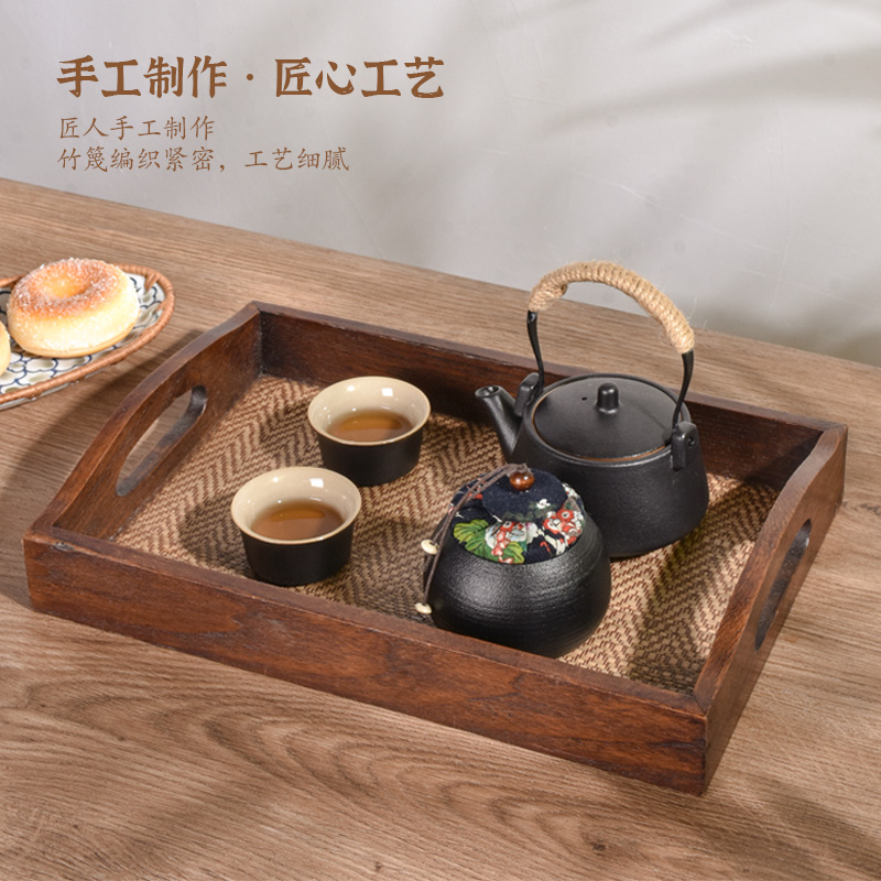泰式实木复古茶具l美容院小茶盘家用放茶杯托盘复古中式茶杯收纳