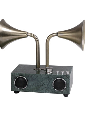 简约复古留声机大理石双头播音机摆件样J板间玄关柜电视柜软装饰