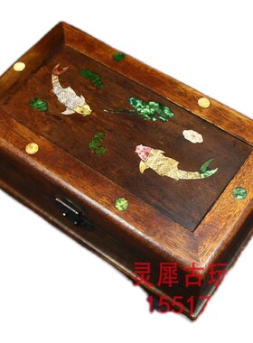 古玩旧藏花梨木贝壳螺钿镶嵌喜上眉梢首J饰盒实木雕收纳百宝木盒