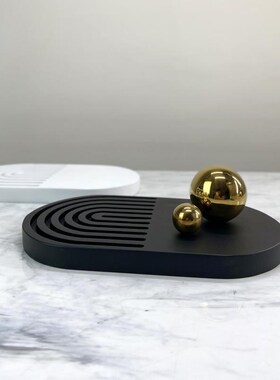 大理石托盘摆件现代o收纳北欧树脂果盘球玄关样板售楼家居茶几桌