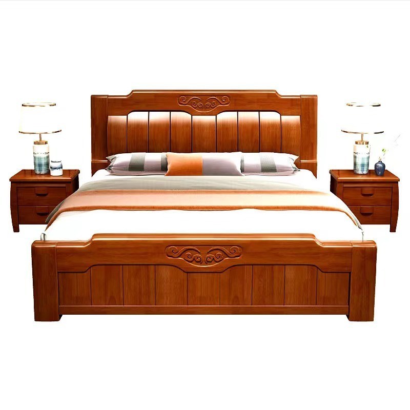 新中式简约实木床双人p床1米8工厂橡木床1.5木头床2米大床
