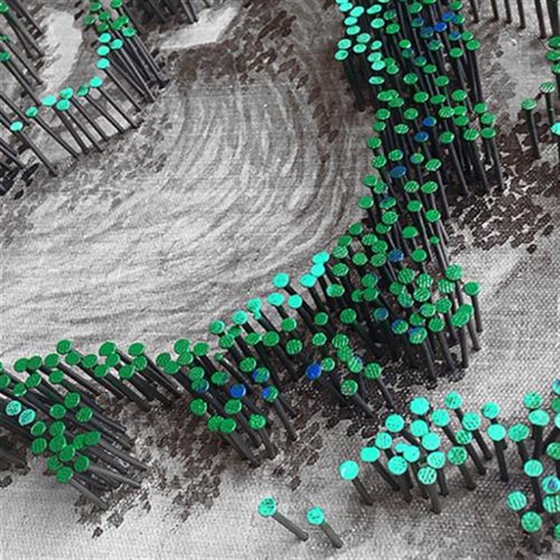 定制新中式圆形装饰画入户u玄关山水立体钉子画客厅茶室挂画带灯图片