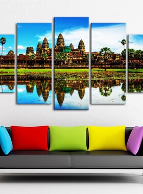 5 Panels Angkor Wat Modern Wall Art Wall Decor HomeX Decorat