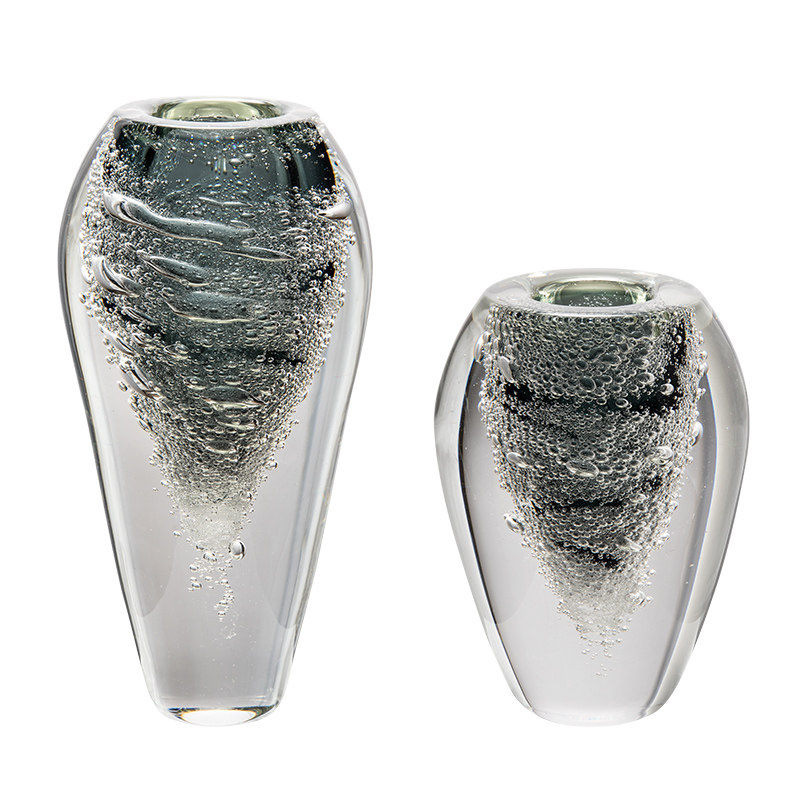 现代轻奢灰厚实i水晶玻璃花瓶摆件样板房酒店别墅展厅玄关软装饰