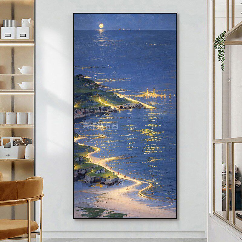 玄关DIY粘贴钻方钻满钻钻v石画钻石绣海上日出沙滩金色波光粼粼