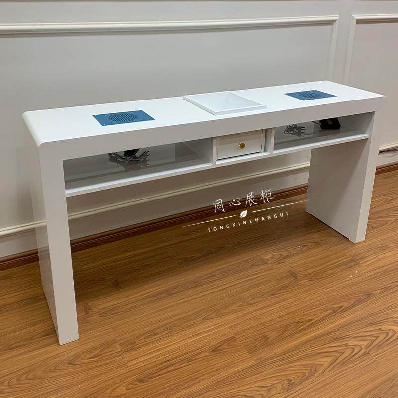 现代日式美甲桌子单人双人v三人实木烤漆台凹槽吸尘器简约白色直