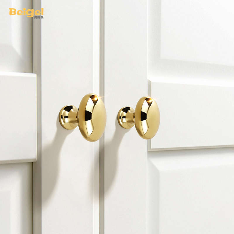 金色拉手鸽子蛋法式门把手轻x奢单孔衣柜橱门黄铜柜子亮金色铜拉
