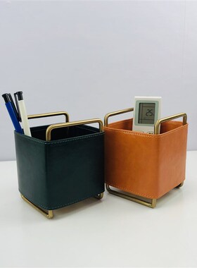 现代简约皮革遥控k器收纳盒客厅茶几桌面整理笔架筒轻奢装饰小摆