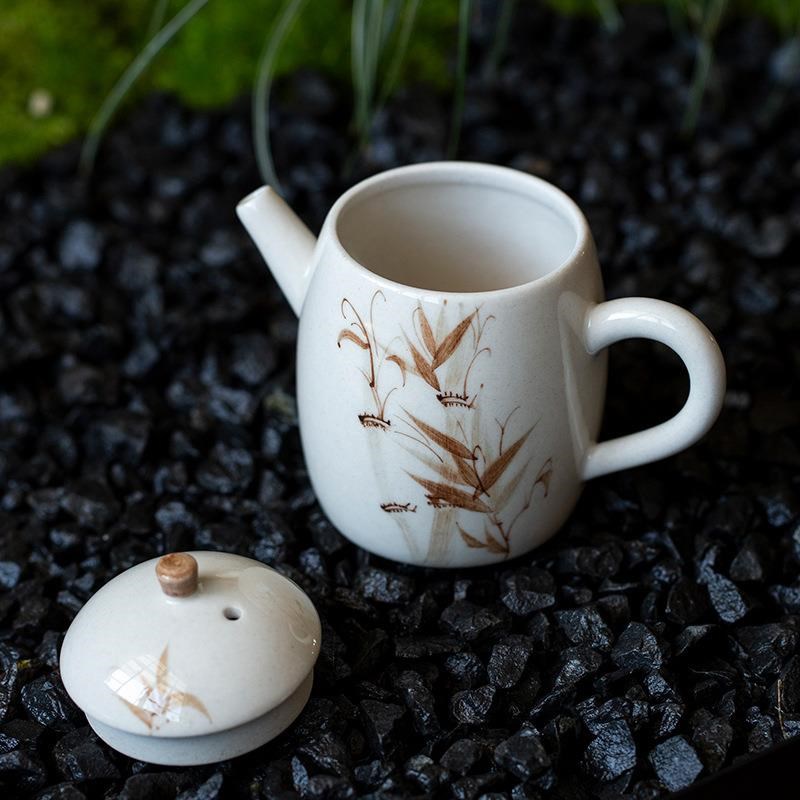 纯手绘墨竹小茶壶l陶瓷功夫茶具家用球孔过滤小品壶单壶复古泡茶