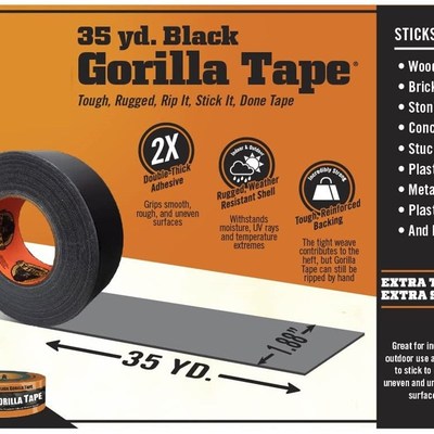 极速Gorilla Black Duct Tape,y 1.88 x 35 yd, Black, (Pack of
