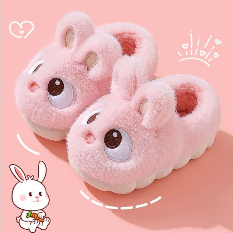 儿童包跟棉拖鞋女童秋冬季新款室内家居防滑可爱兔子宝宝毛毛拖鞋