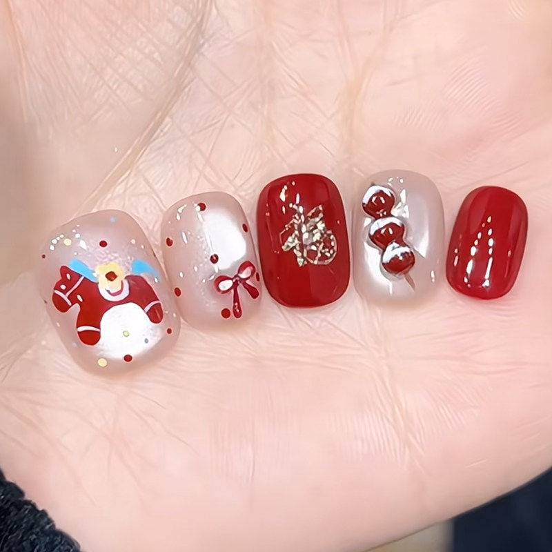 国潮新年小马手工穿戴甲福气满满手绘猫眼立体糖葫芦美甲过年婚甲,彩妆/香水/美妆工具,穿戴甲/甲片,淘宝优惠券,粉丝福利购,淘宝优惠卷