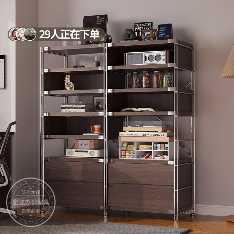 中古风置物柜收纳办公室包豪斯展示架子胡桃色博古架摆件覆古书架