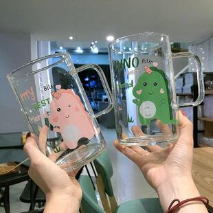 创意玻璃女生超大容量1000ml耐高温卡通带盖吸管男可爱家用喝水杯