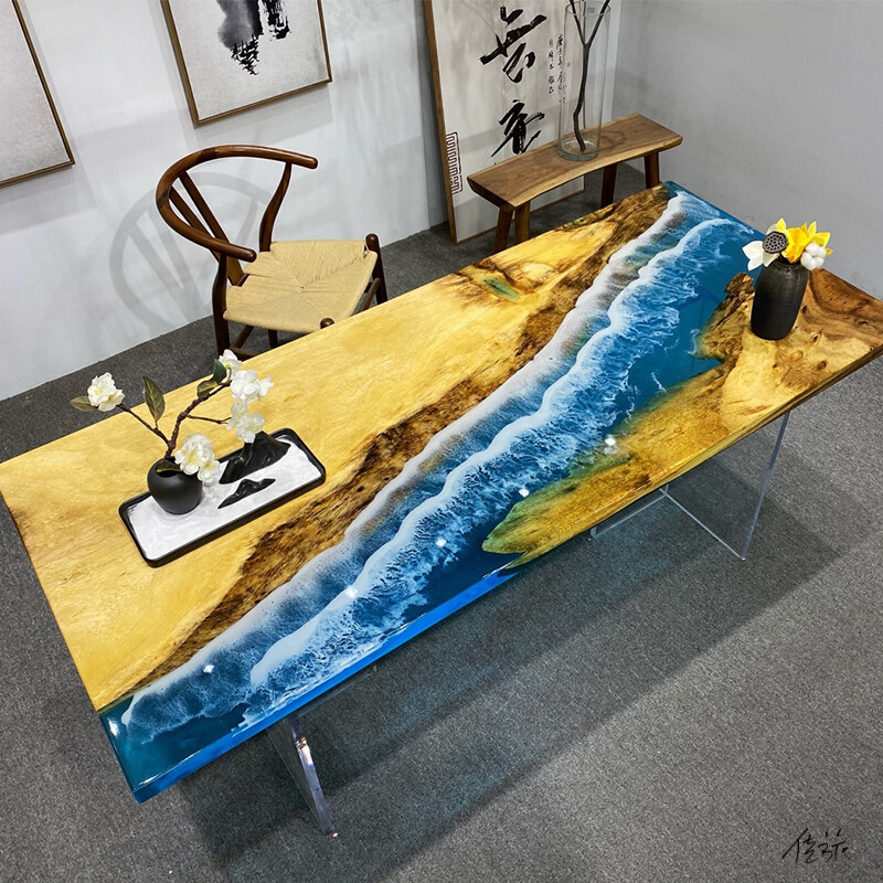 树脂河流桌大板桌商用创意个性书桌办公胡桃木茶桌木大板海洋茶板