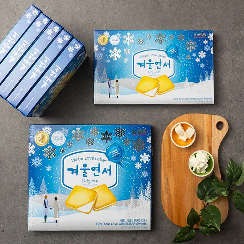 韩国冬季恋歌白色恋人夹心饼干猫舌饼干白巧克力巧克力夹心饼干