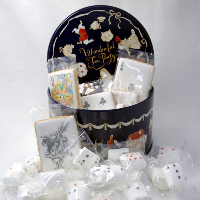 现货日本进口零食enfant扑克牌饼干棉花糖组合铁盒精致罐装