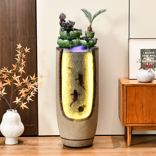 輕奢荷花流水生財(cái)擺件室內(nèi)落地噴泉造景客廳辦公室風(fēng)水輪喬遷送禮