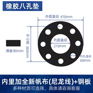 橡胶8孔垫联轴器橡胶八孔垫夹加布加钢板减震缓冲垫球磨机橡胶垫