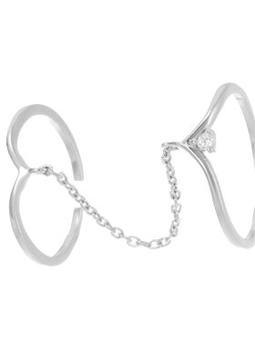 【潮典】S925银双环链条组合戒指女ins时尚一体式个性开口食指戒