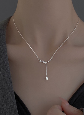 潮典微笑流苏项链女925纯银轻奢高级小钻吊坠锁骨链首饰网红爆款