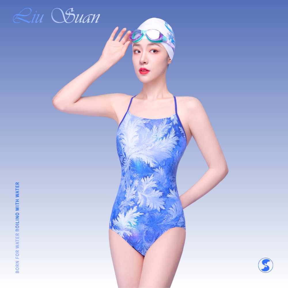 鎏酸竞速泳衣女款2025年新款爆款雪绒花遮肚游泳馆专业训练游泳衣