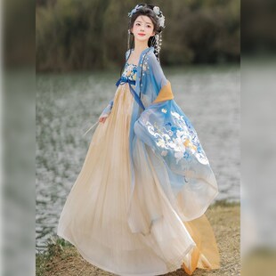 汉服女阑珊小记原创【玉露清秋】刺绣诃子裙改良汉元素齐胸唐春夏