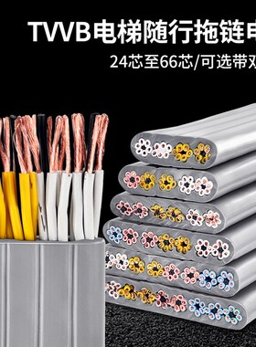 安普行车扁平电缆国标TVVB24-66芯带钢丝随行伸缩门空调电梯电源