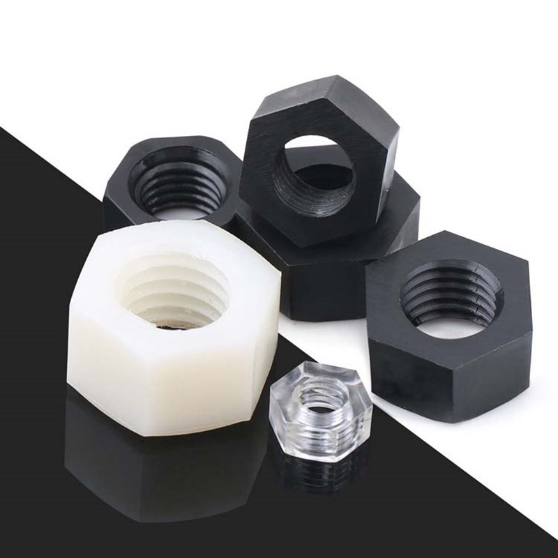 黑/白色尼龙六角螺母透明塑料螺帽橡胶螺丝帽M2M3M4MO5M6M8M10-M2