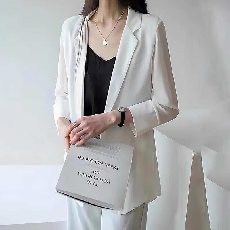 雪纺西装外套女2024春秋新款薄款宽松高级感时尚白色Y小西服上衣