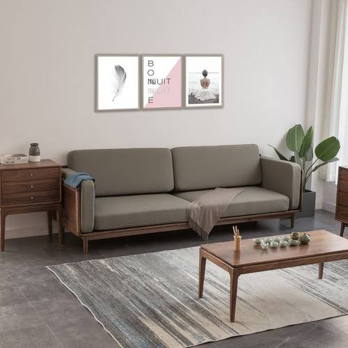 北欧意式风组合沙发新中式原木黑胡桃沙发单人双人三人沙发可拆洗