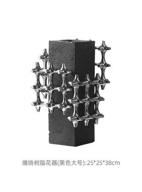 爆款2U8K现代轻奢九宫格陶瓷缠绕摆件银色缠绕花器客厅台面样板间