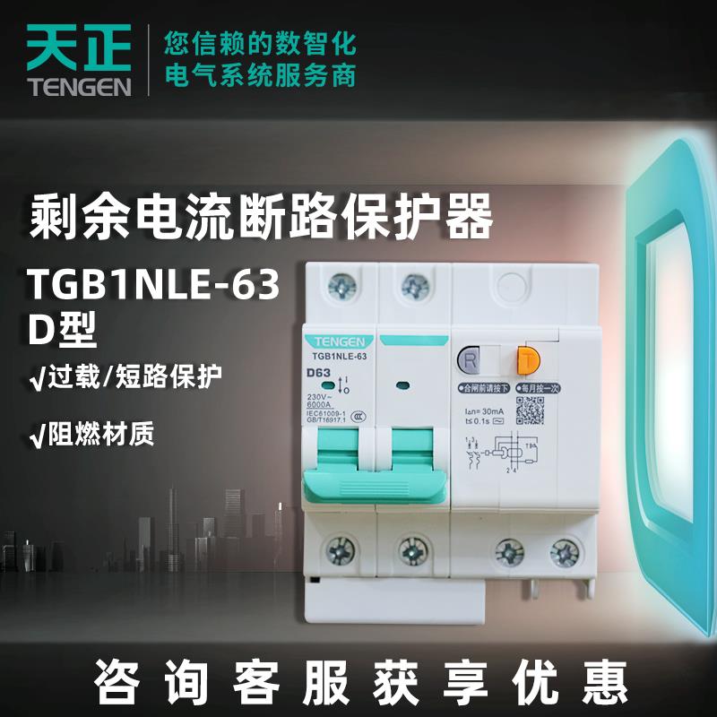 天正电气2P漏保63A断路器3P+N 4P 32A D型保护开关1P+N漏电保护器