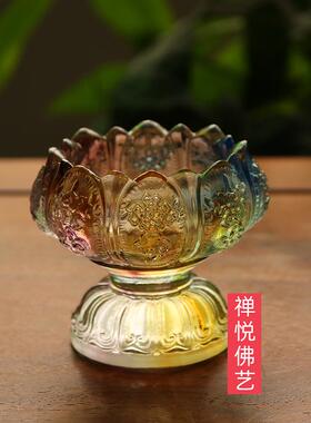 禅悦佛艺古法琉璃富贵莲花八吉祥烛台佛具用品酥油供灯座供碗包邮