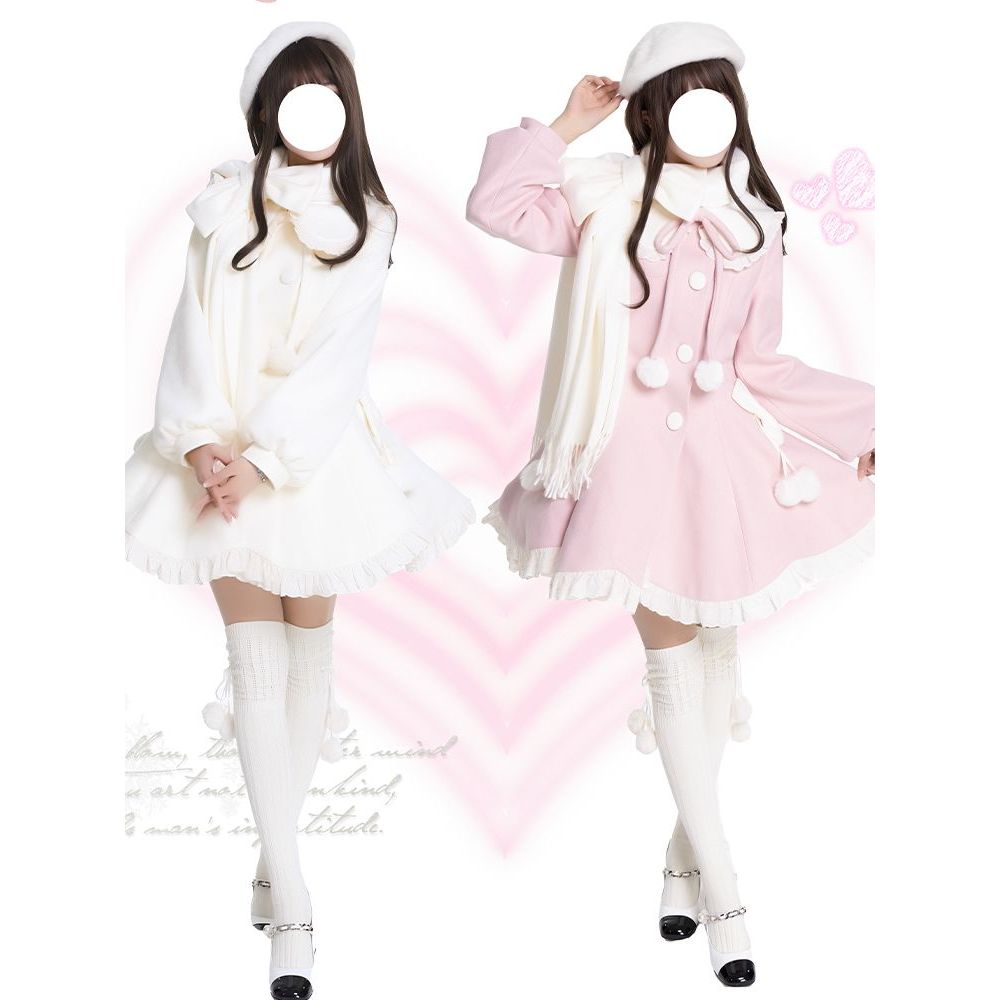 冬日恋歌秋冬千金感甜美少女小个子韩系围巾毛呢外套套装2025新款