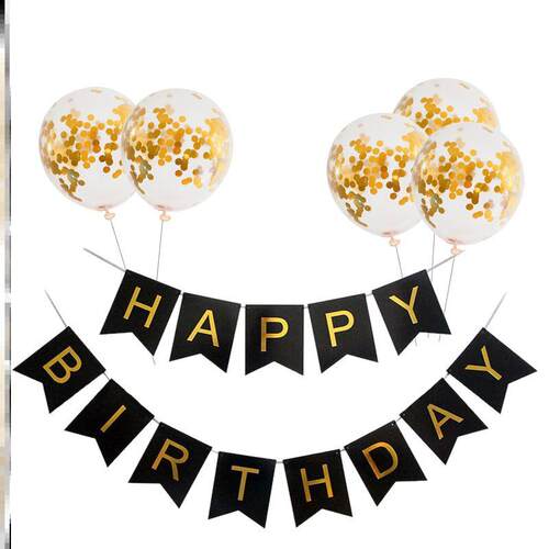 新品High qualityBlack Gold Happy Birthday PBanner Balloons