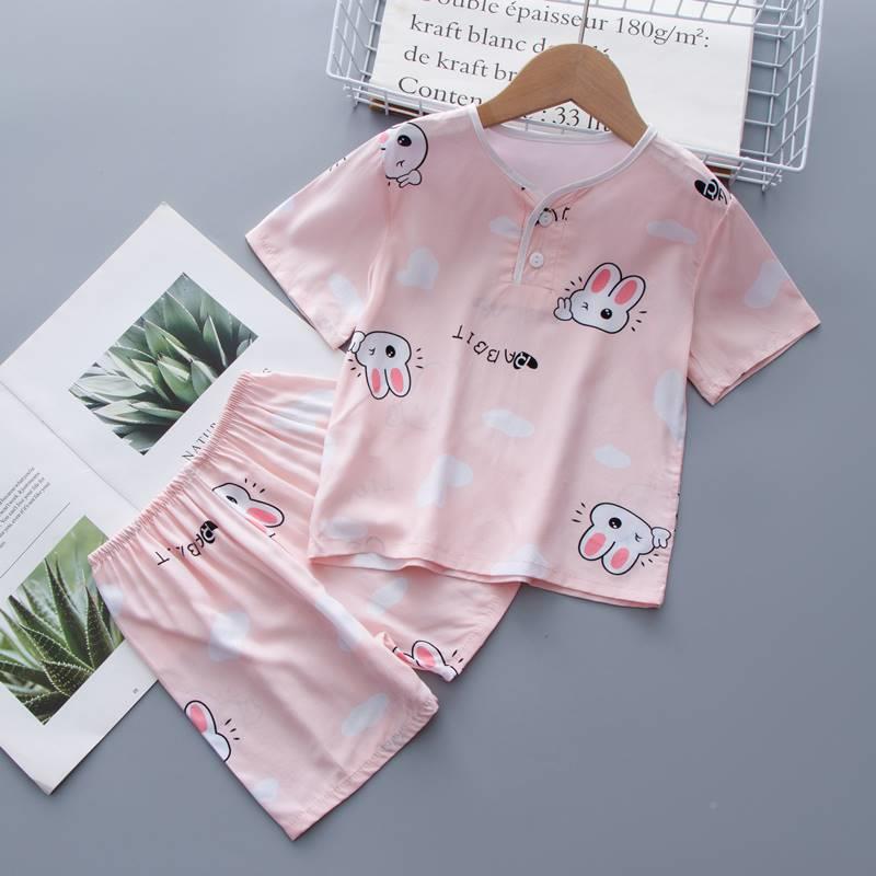极速儿童棉绸睡衣夏季n薄款套装男童女童绵绸家居服小孩.&rs&r;.&