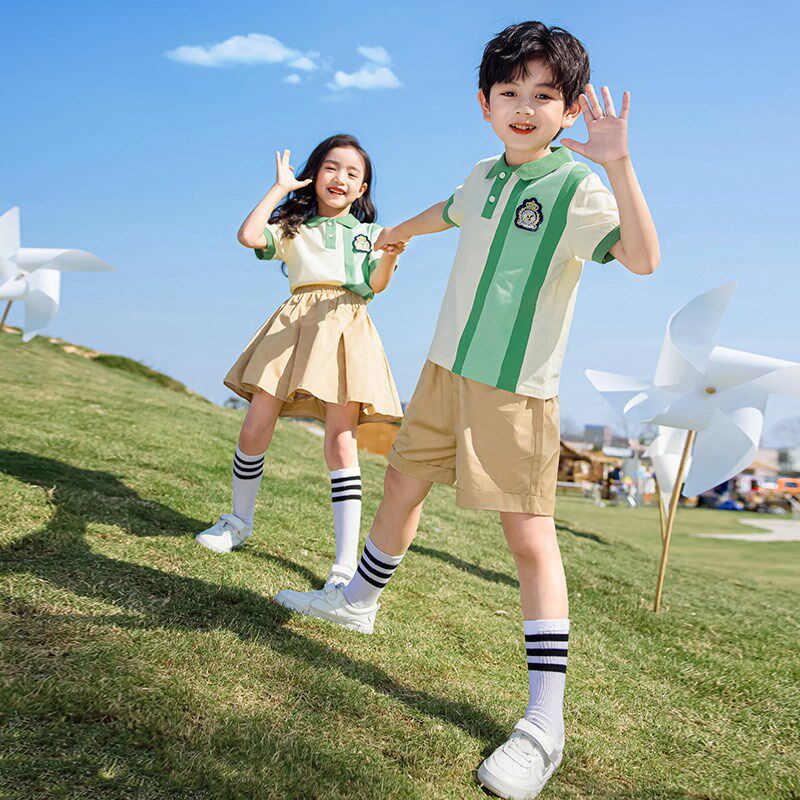 新品幼儿园园服夏季撞色拼接小学生班服一年M级夏装儿童校服运动
