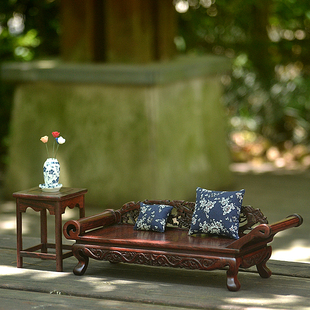 极速古典娃娃屋微缩红酸枝实木家具模型 迷M你床榻贵妃床罗汉床花