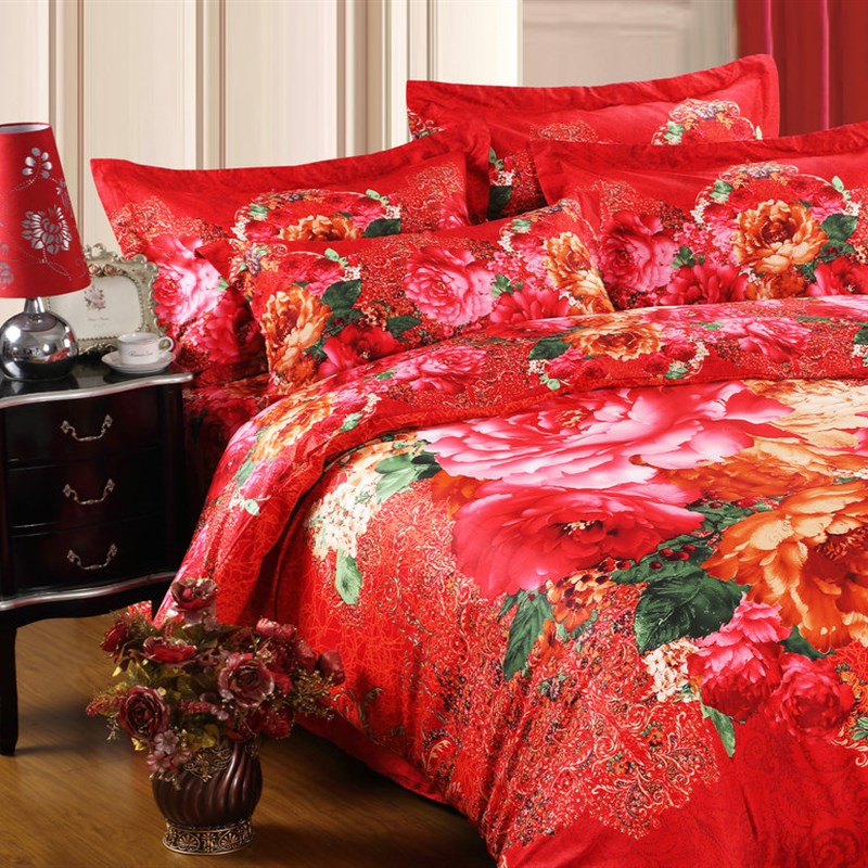 极速浪漫喜庆 60支长绒棉婚庆四件D组 全棉纯棉新房牀上用品 被套