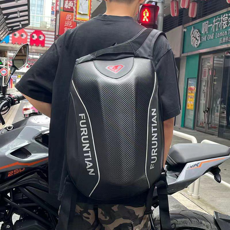 极速机车骑士摩旅碳纤纹s机车骑行双肩旅行安全帽全盔包防水硬壳