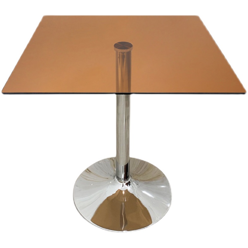 极速钢化玻璃咖啡色小圆桌子简约吃饭餐H桌圆形网红奶茶蛋糕餐桌