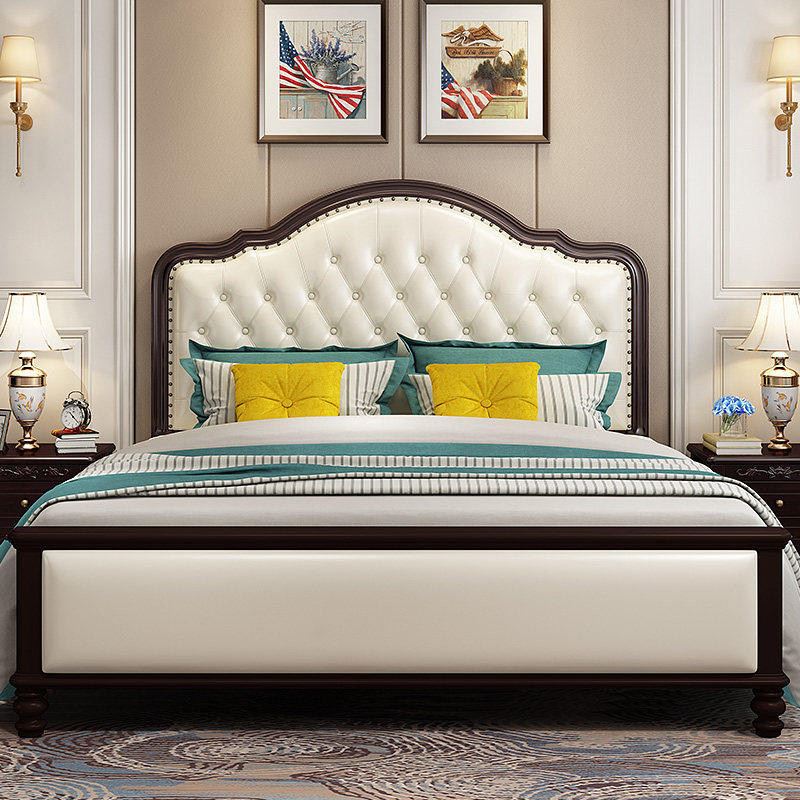 极速美式实d木床1.8米轻奢双人床主卧1.5M欧式公主床 现代简约储