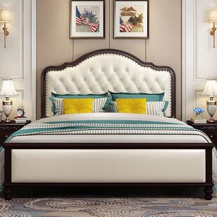 极速美式实d木床1.8米轻奢双人床主卧1.5M欧式公主床 现代简约储