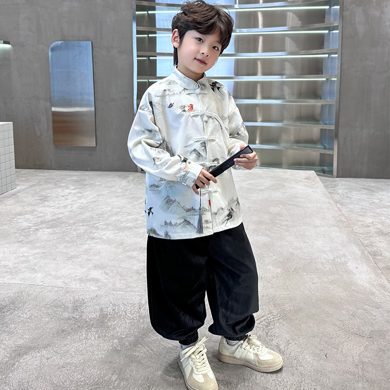 新品汉服男童f中式国风套装2024新款春秋款帅气男孩唐装儿童春装图片