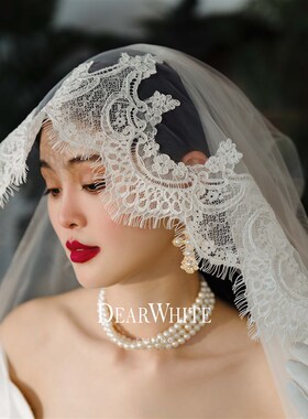 新品亲爱的e白头纱《小云竹》蕾丝头纱复古法式新娘主婚纱婚礼重