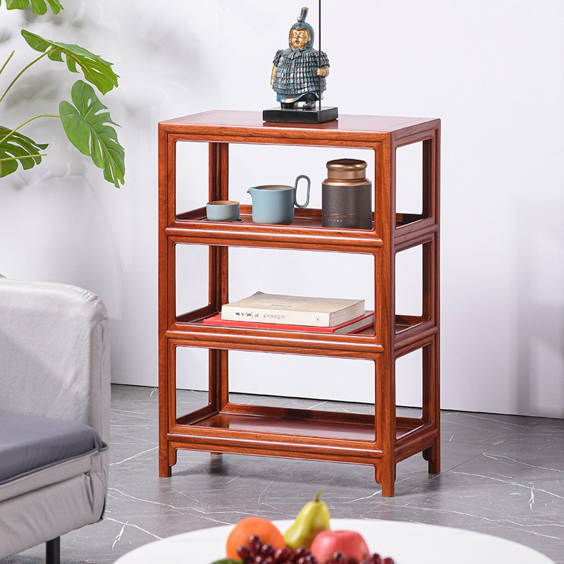 极速大果紫檀博古架实木中式桌面小型茶杯茶具收纳V架红木茶壶置