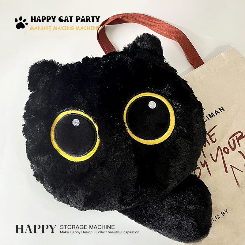 极速HAPPY创意小黑猫抱枕空调被便携办公两用午T休毯车载靠枕礼物