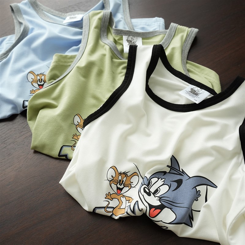 极速汤姆and杰瑞 儿童莫u代尔卡通背心 男童女童薄款上衣 中大童